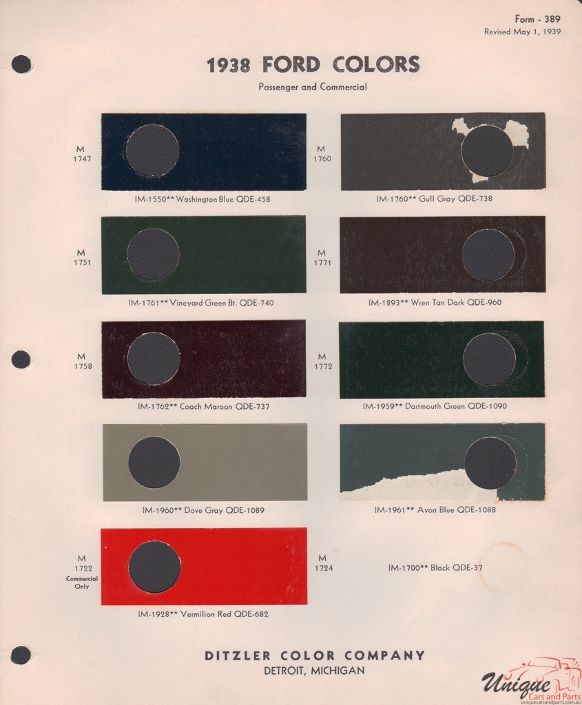 1938 Ford Paint Charts PPG